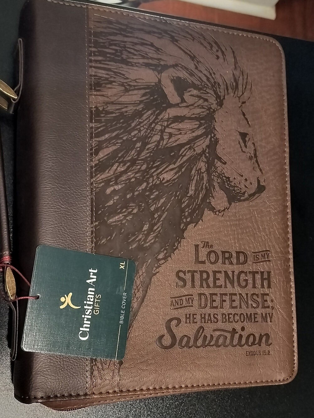 Brown Lion-Embossed Bible Cover